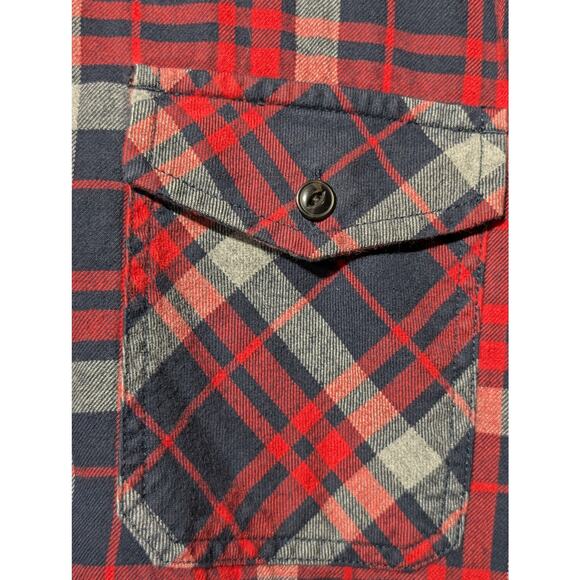 Lands' End Canvas Cotton Red Navy Plaid Pocket Flannel Button Up Shirt Mens M - Picture 5 of 10